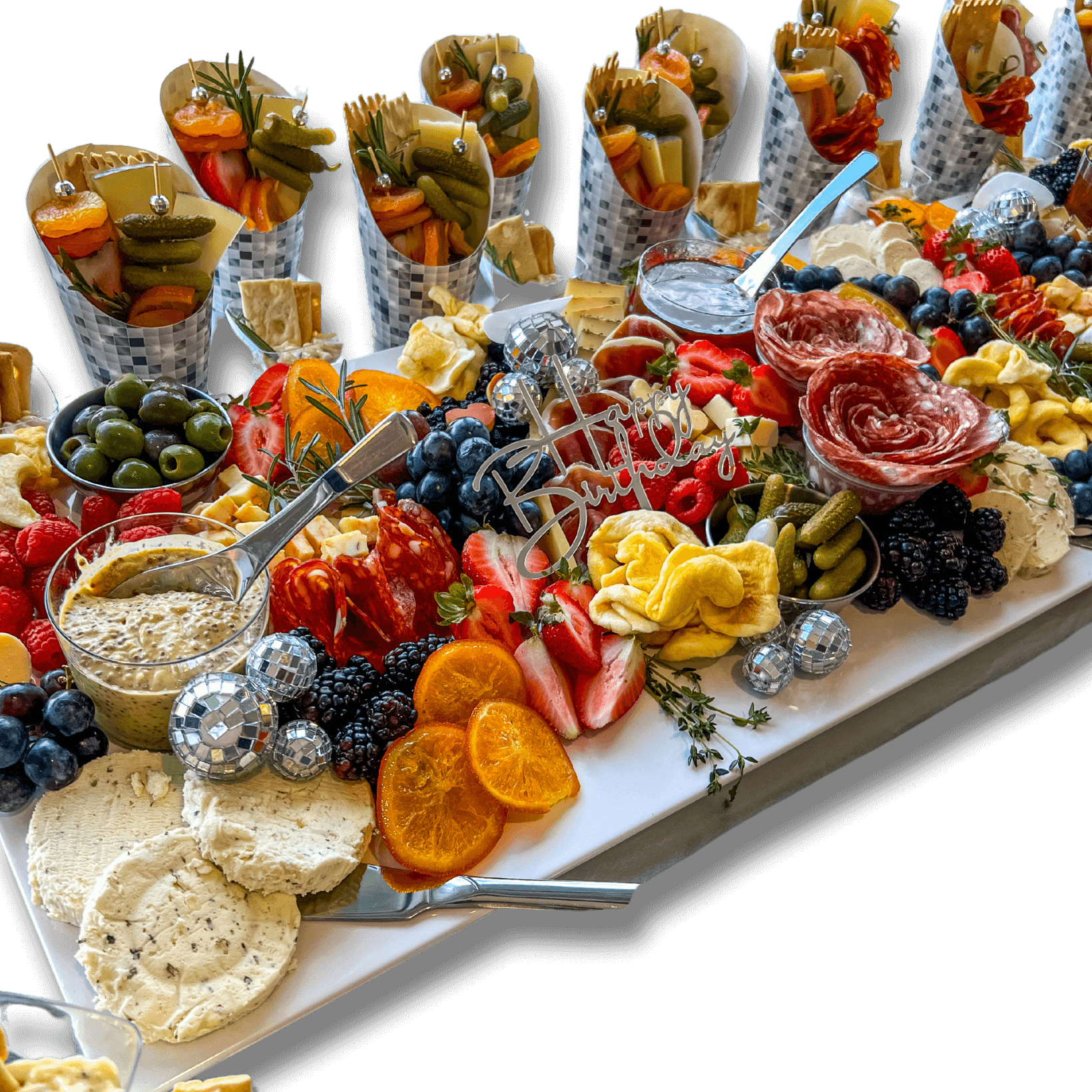 60th Birthday Disco themed Grazing Table  with grazing cups added on